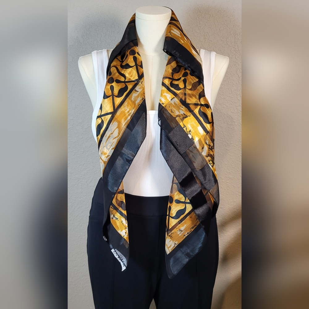 JOVANI Black and Gold Geometric Scarf - 39 x 39 Square - Picture 5 of 11